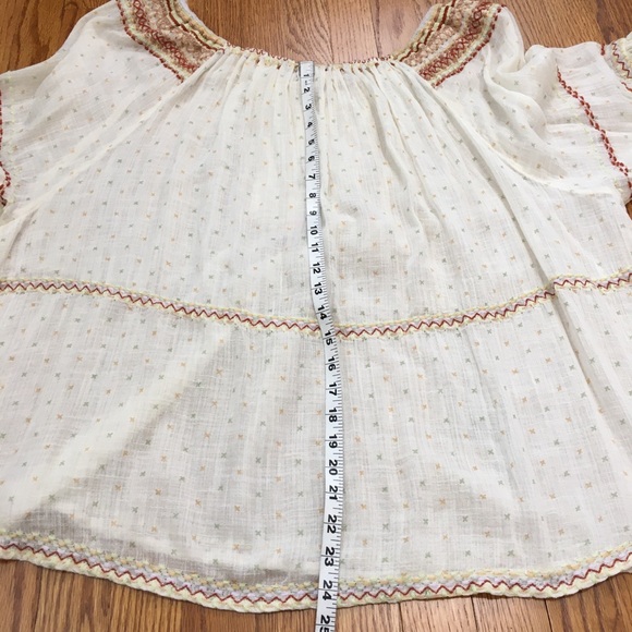 Free People Boho Talia Bell Sleeve Cream Embroidered Peasant Blouse Top - Picture 12 of 16